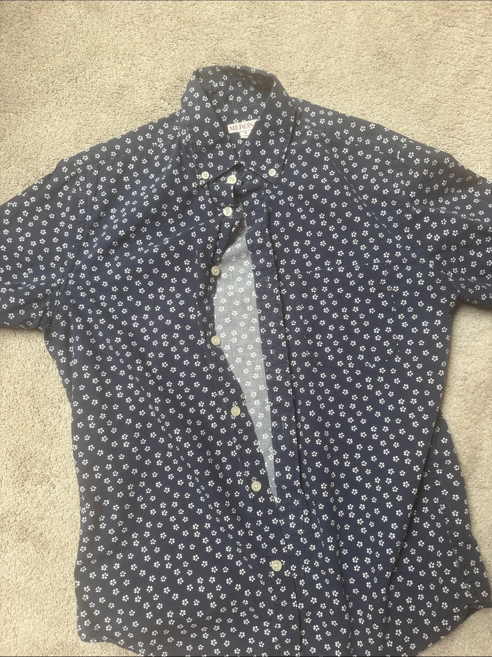 Merona Navy Short-Sleeve Floral Button-Down Shirt